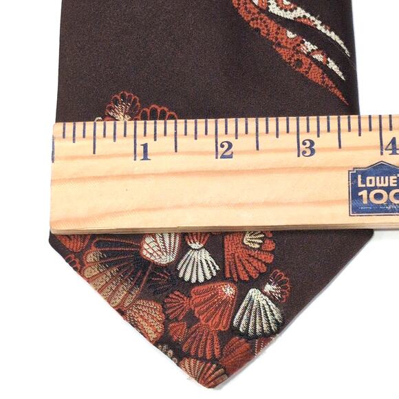 VTG 70s Don Loper Neck Tie Brown Abstract Shell Pattern Polyester 54 inch Long - Picture 7 of 8